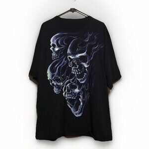 Vintage Big Graphic Print‎ Flaming Blue Skulls Skull 3X